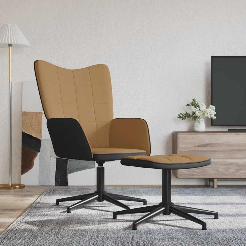vidaXL Relaxačné kreslo s podnožkou hnedé zamat a PVC