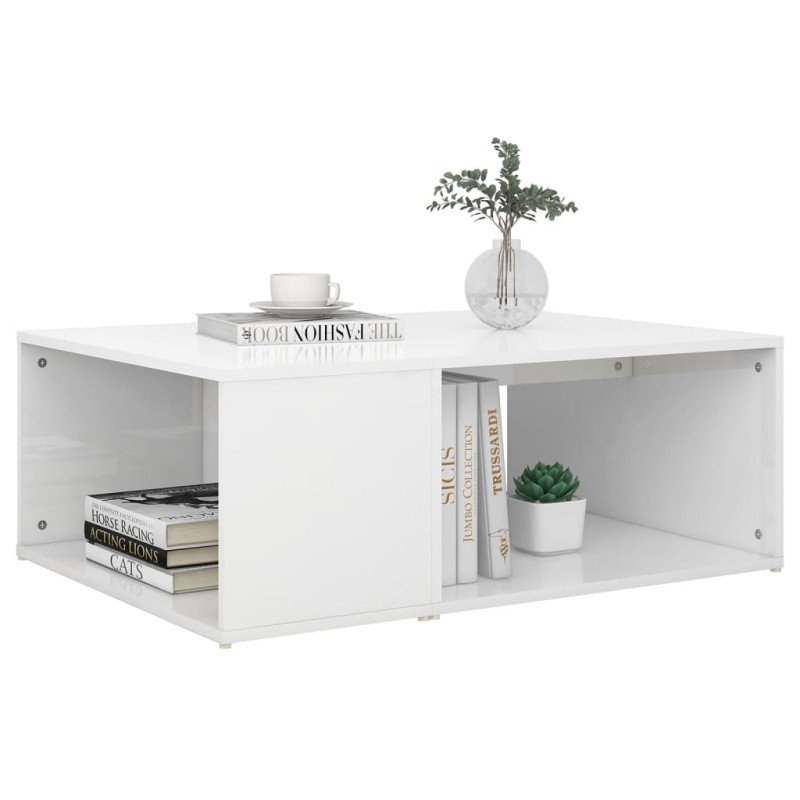 vidaXL Konferenčný stolík lesklý biely 90x67x33 cm drevotrieska