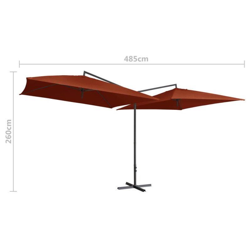 vidaXL Dvojitý slnečník s oceľovou tyčou 250x250 cm, tehlovo červený