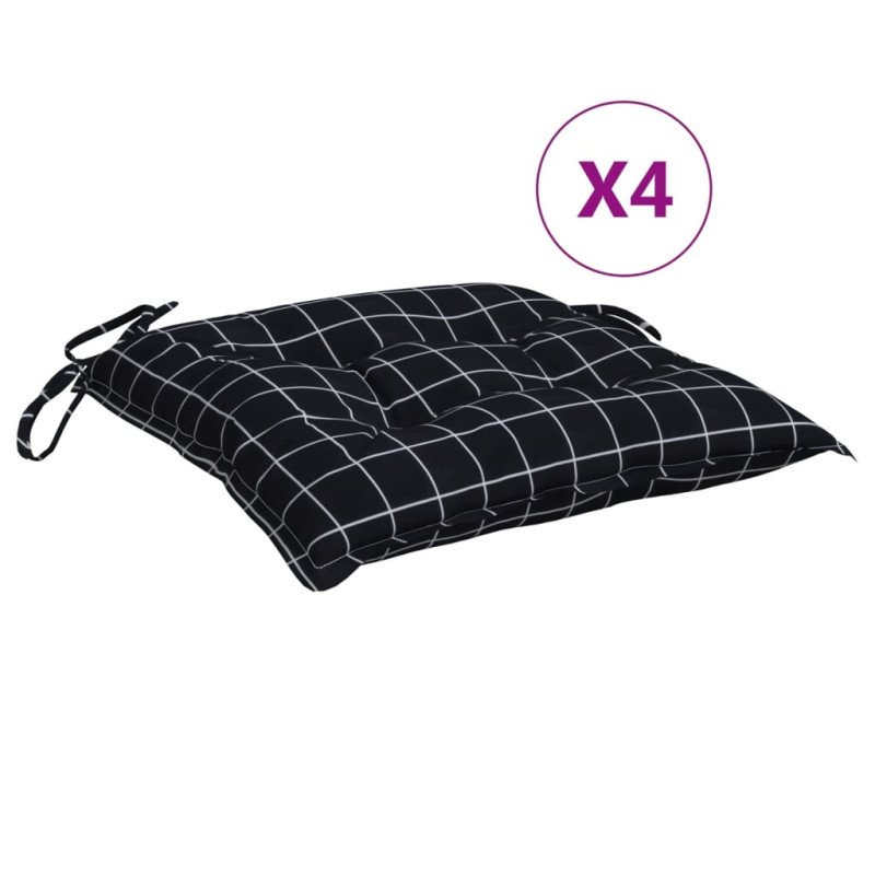 vidaXL Podušky na stoličku 4 ks čierne kárované 40x40x7 cm látka