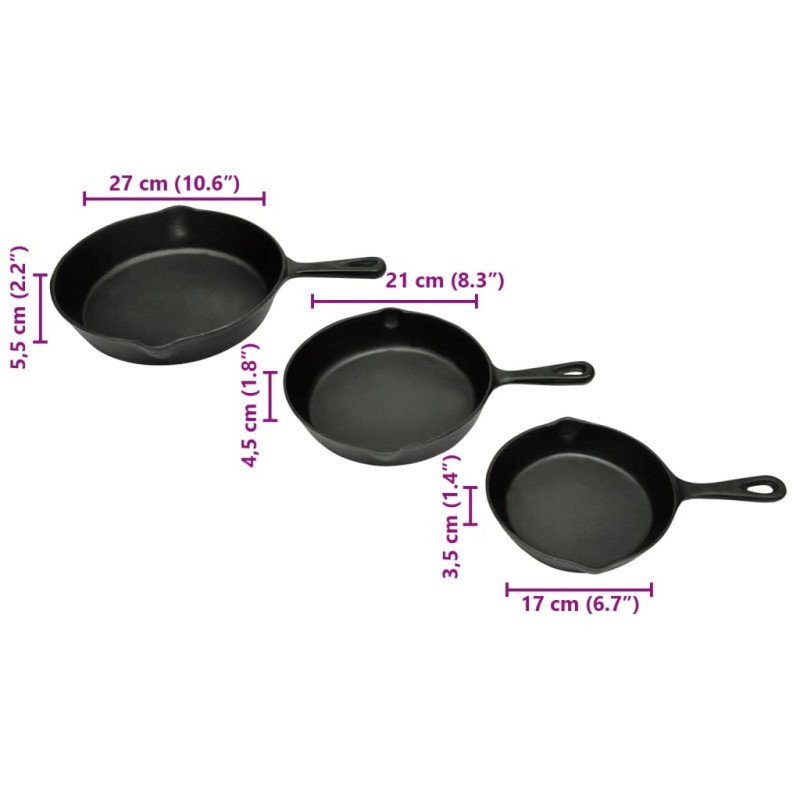 Sada 3 BBQ liatinových panvíc