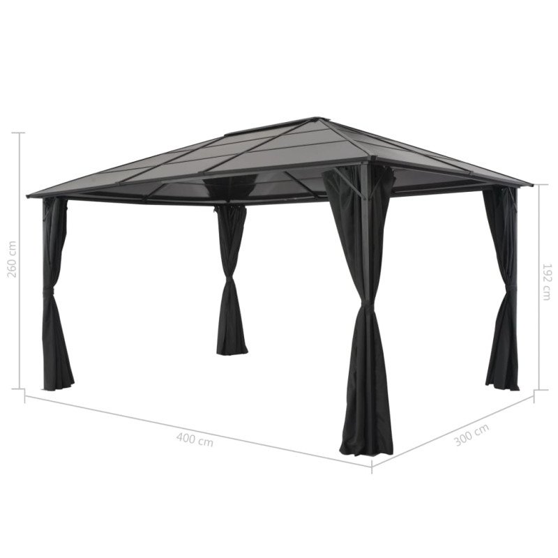 vidaXL Altánok so závesmi hliníkový 4x3x2,6 m čierny