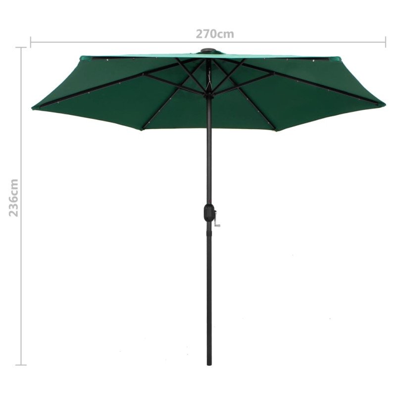 vidaXL Slnečník s LED a hliníkovou tyčou 270 cm, zelený