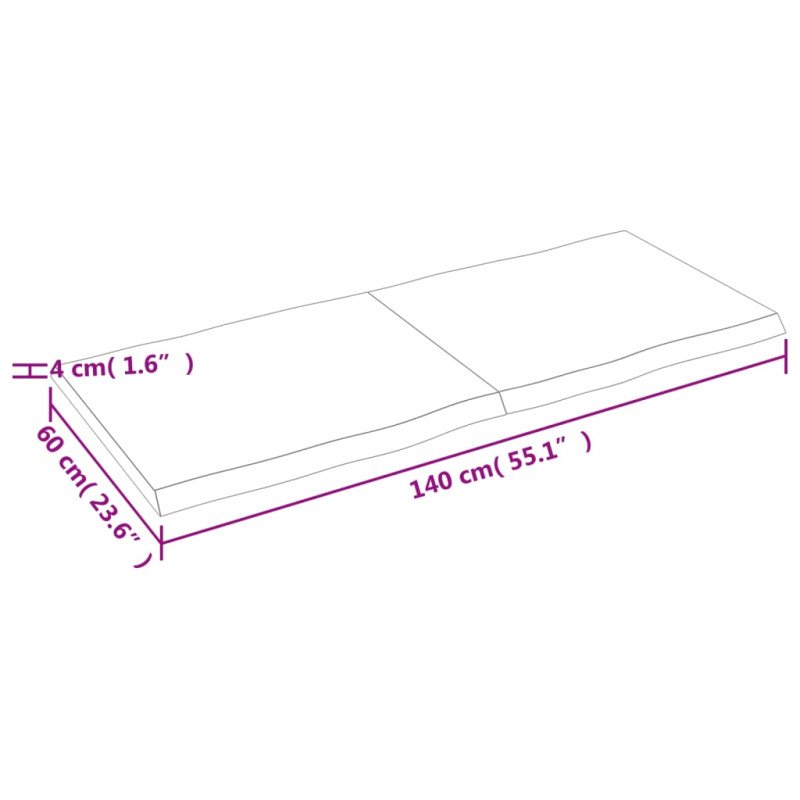 vidaXL Stolová doska tmavohnedá 140x60x(2-4)cm ošetrený masív hrany