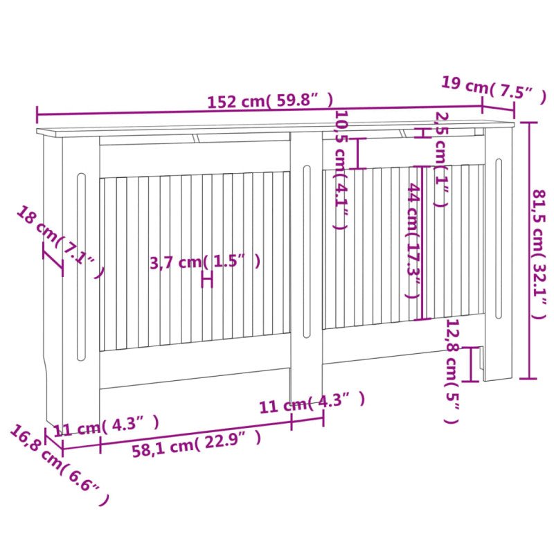 Biely kryt na radiátor z MDF 152 cm