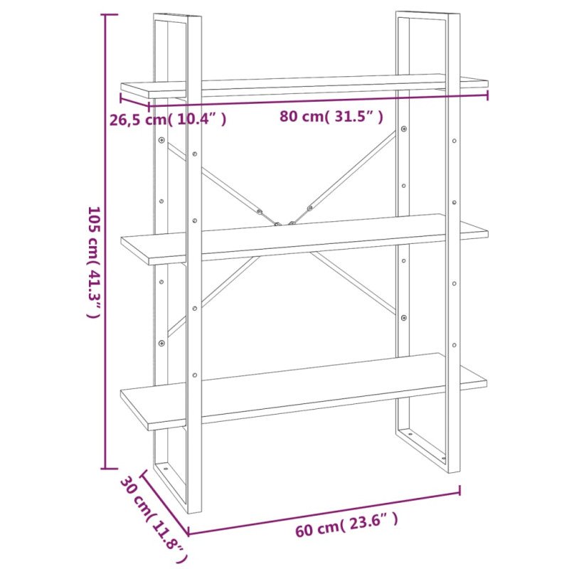 vidaXL Knižnica s 5 policami, sivá sonoma 80x30x175cm kompozitné drevo
