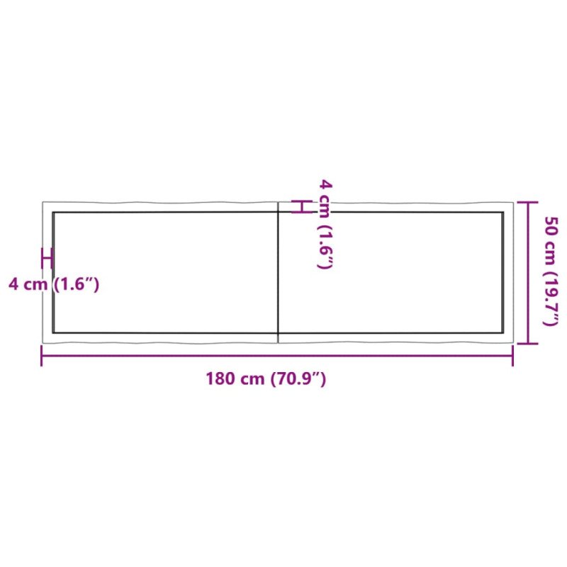 vidaXL Stolová doska 180x50x(2-4) cm neošetrený masív živé hrany