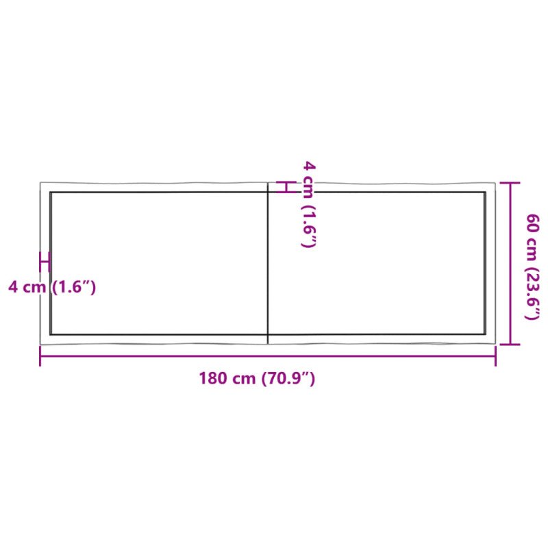 vidaXL Stolová doska 180x60x(2-4) cm neošetrený masív živé hrany