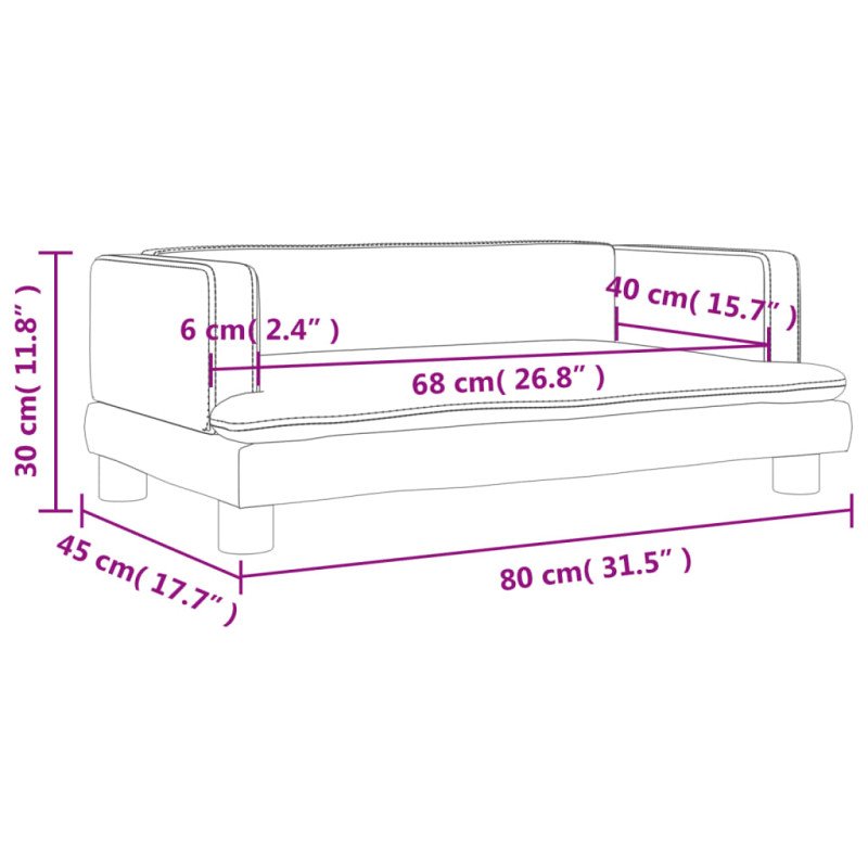 vidaXL Detská pohovka bledosivá 80x45x30 zamat