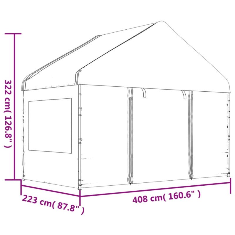 vidaXL Altánok so strechou, biely 6,69x4,08x3,22 m, polyetylén