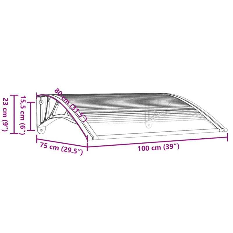 vidaXL Vchodová strieška čierna a priehľadná 100x80 cm polykarbonát
