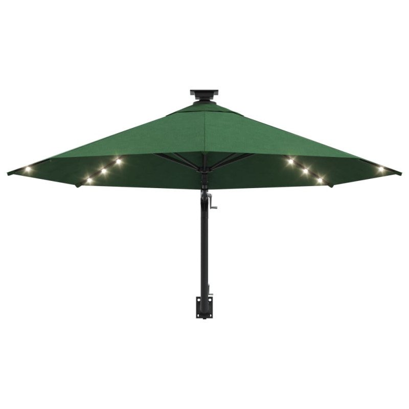 vidaXL Nástenný slnečník s LED a kovovou tyčou 300 cm zelený
