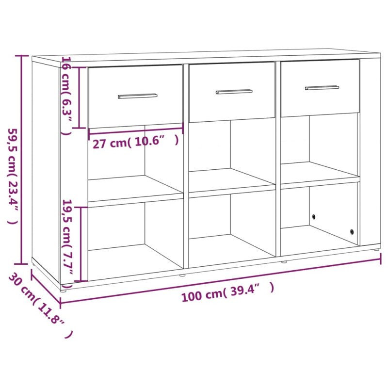 vidaXL Komoda betónovosivá 100x30x59,5 cm spracované drevo