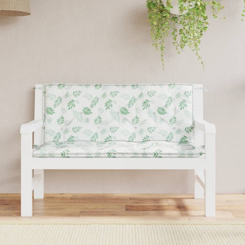 vidaXL Podložky na záhradnú lavičku 2 ks vzor listov 120x50x7 cm látka