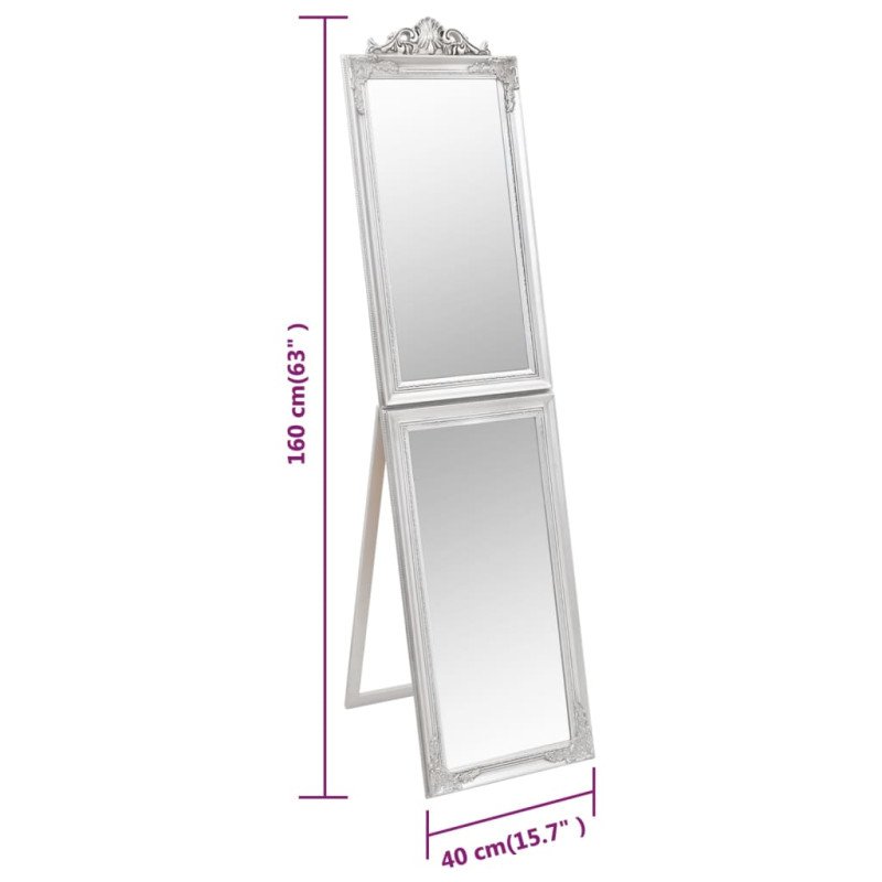 vidaXL Voľne stojace zrkadlo strieborné 40x160 cm