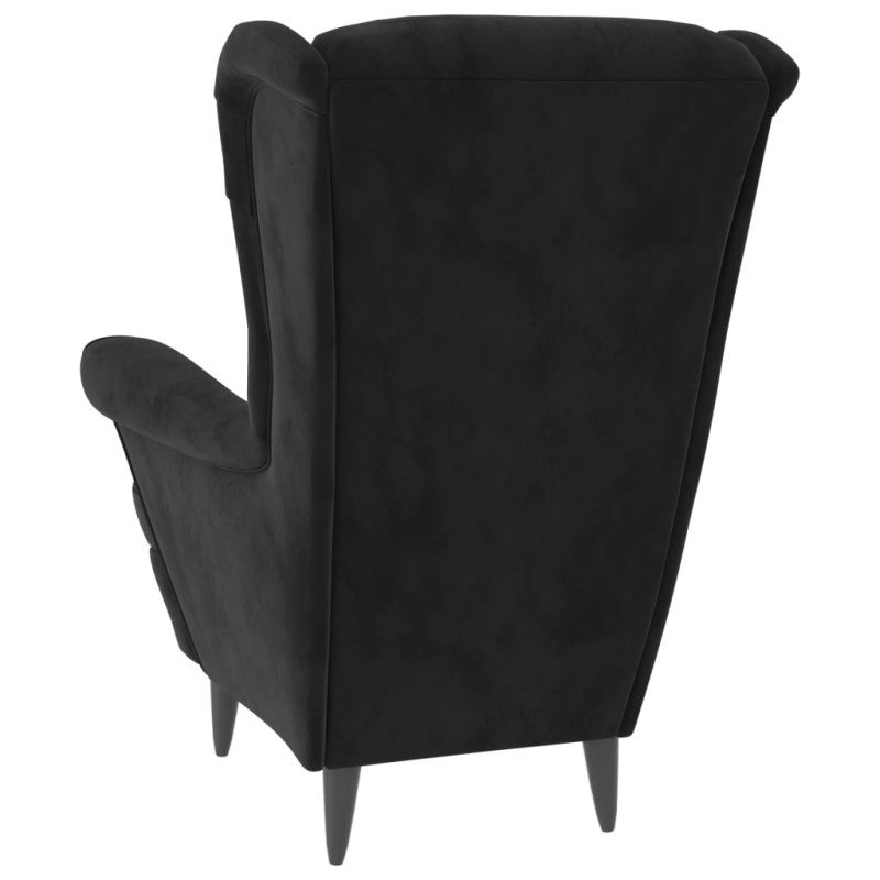 vidaXL Kreslo wingback s podnožkou čierne zamatové