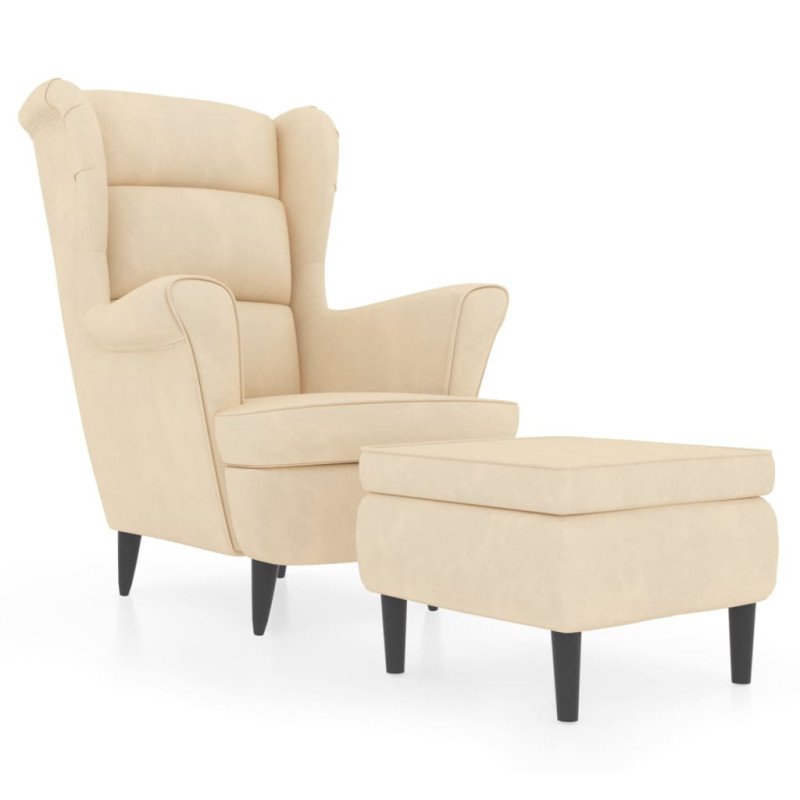 vidaXL Kreslo wingback s podnožkou krémové zamatové