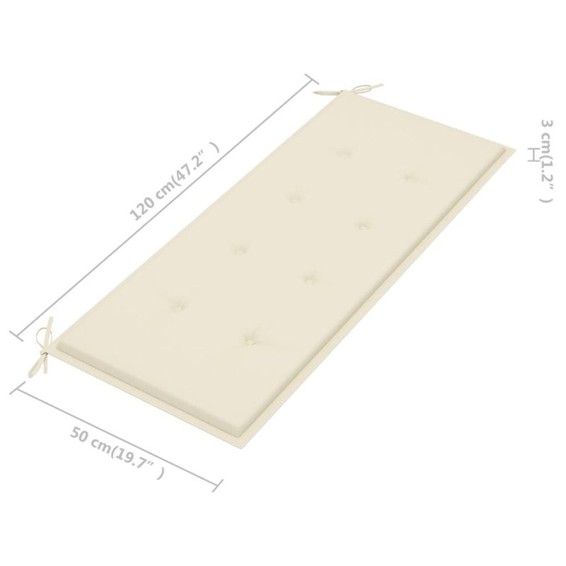 vidaXL Lavička Batavia s krémovou podložkou 120 cm tíkový masív