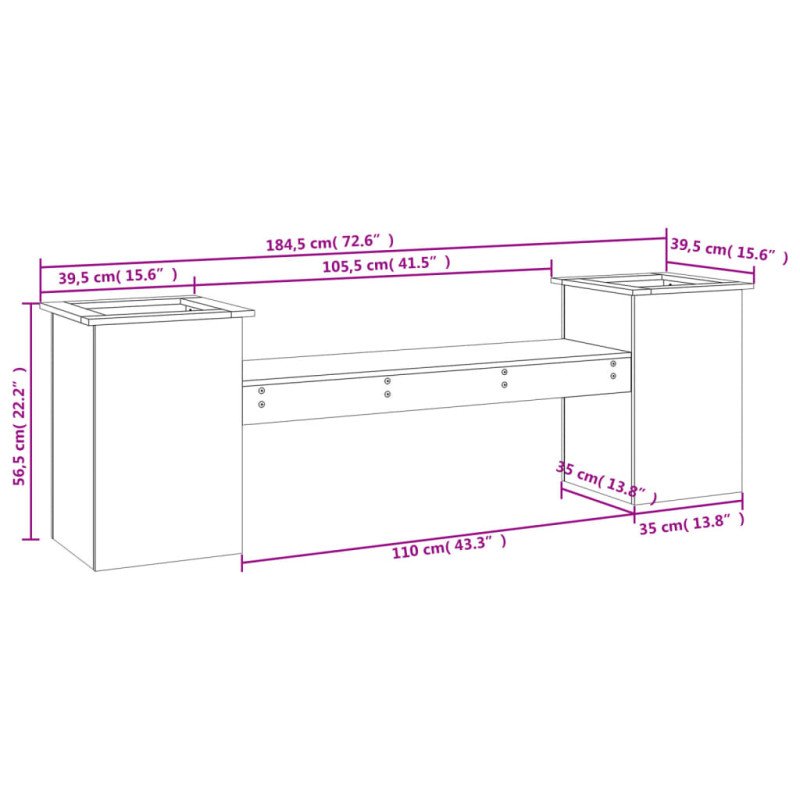 vidaXL Kvetináčová lavica čierna 184,5x39,5x56,5 cm masívna borovica