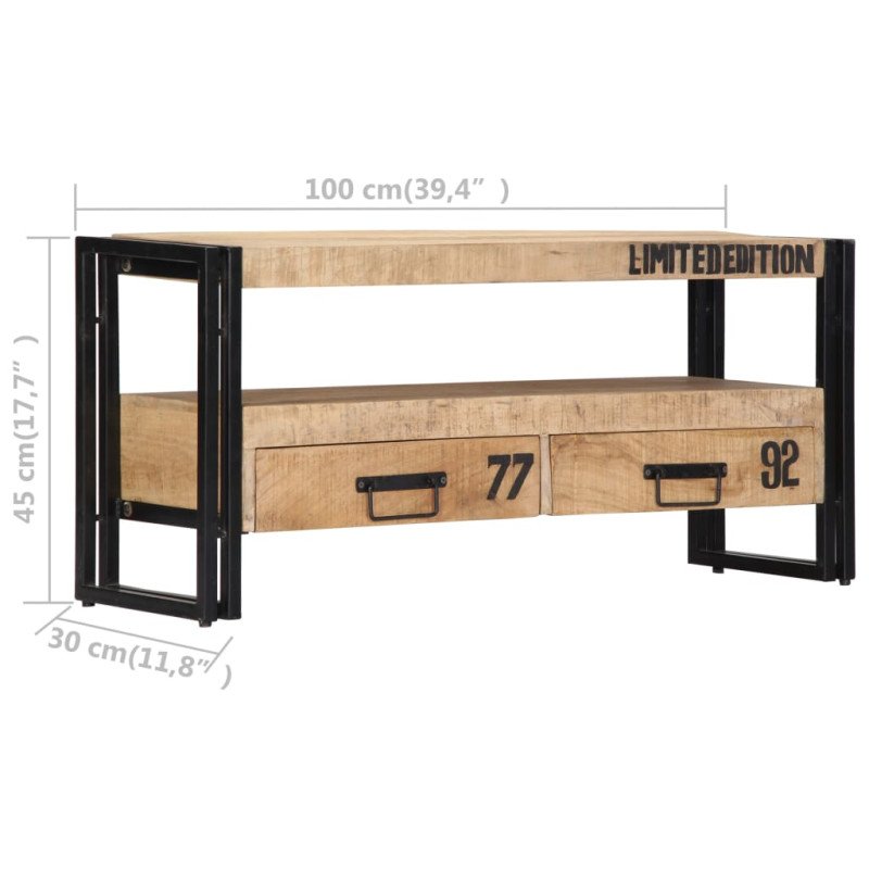 vidaXL TV skrinka 100x30x45 cm, mangový masív