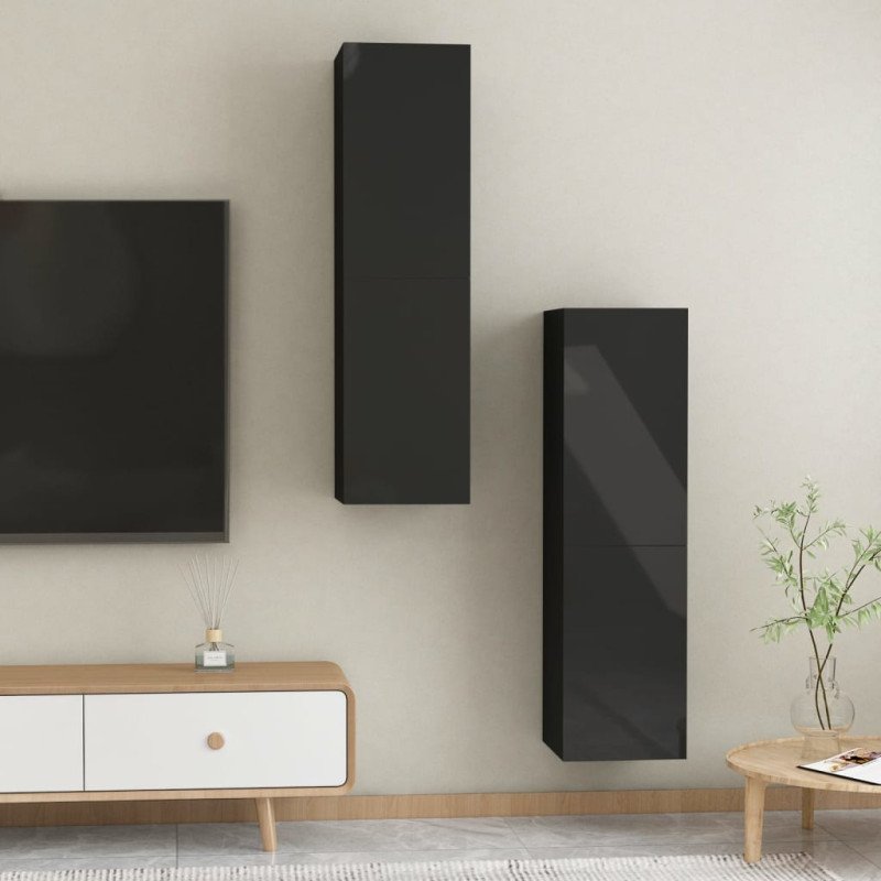 vidaXL TV skrinky 2 ks, lesklé čierne 30,5x30x110 cm, kompozitné drevo