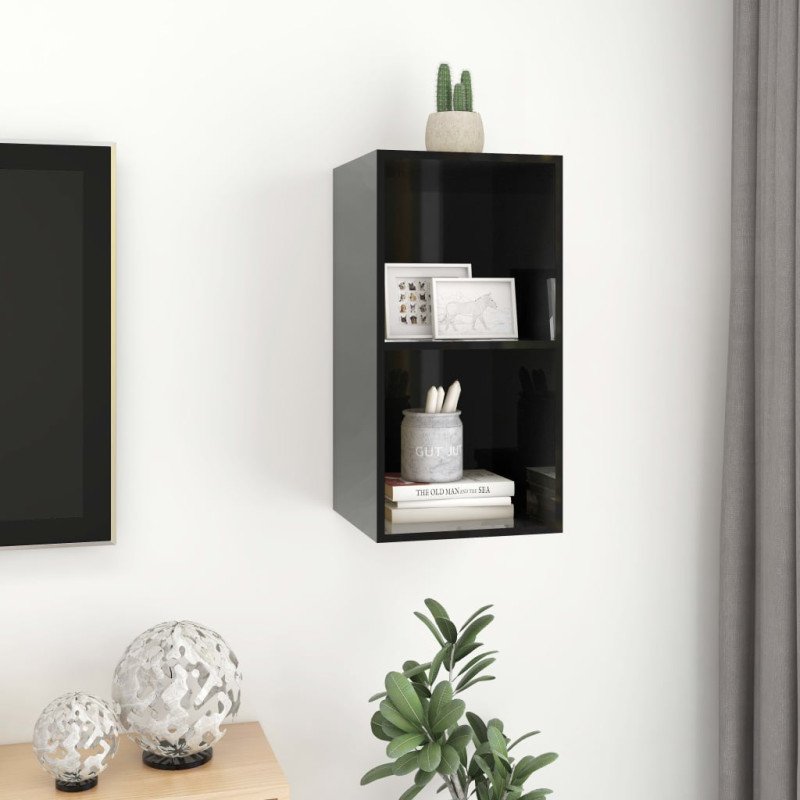 vidaXL Nástenná TV skrinka, lesklá čierna 37x37x72cm, kompozitné drevo