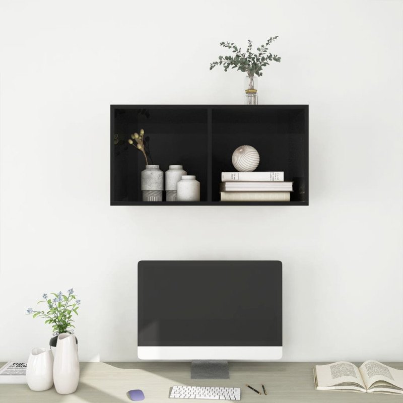 vidaXL Nástenná TV skrinka, lesklá čierna 37x37x72cm, kompozitné drevo