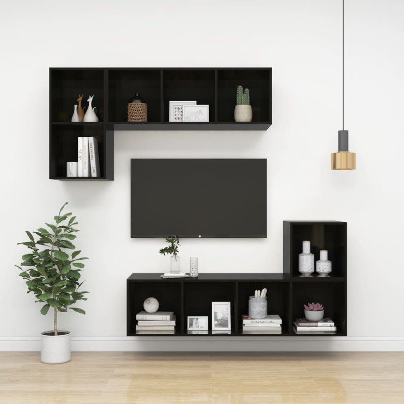 vidaXL Nástenná TV skrinka, lesklá čierna 37x37x72cm, kompozitné drevo