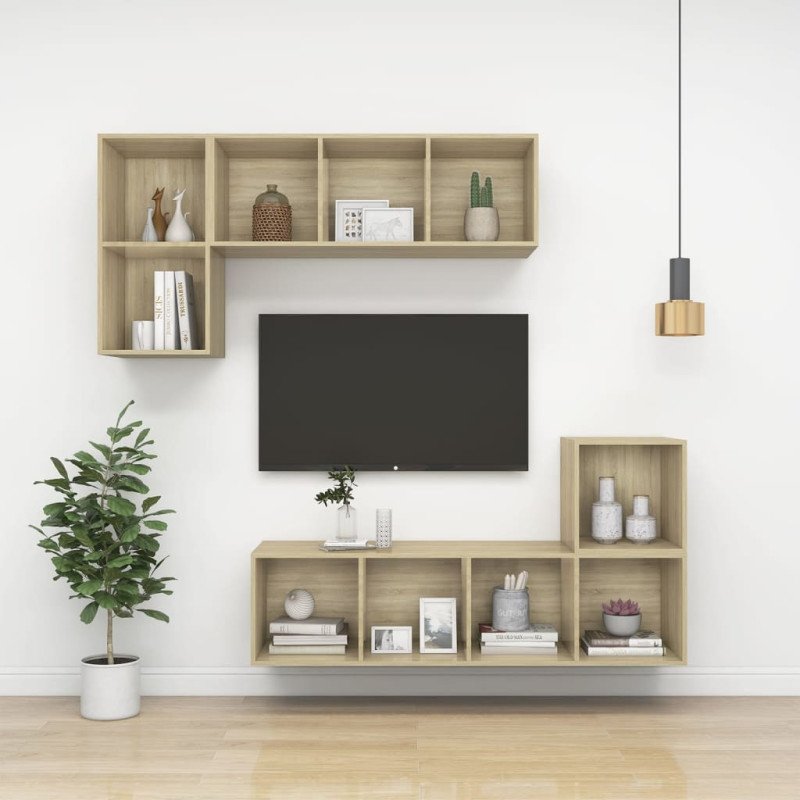 vidaXL Nástenná TV skrinka, dub sonoma 37x37x142,5cm, kompozitné drevo