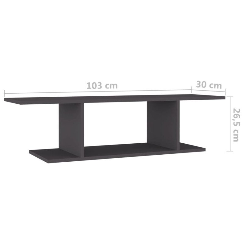 vidaXL Nástenná TV skrinka sivá 103x30x26,5 cm