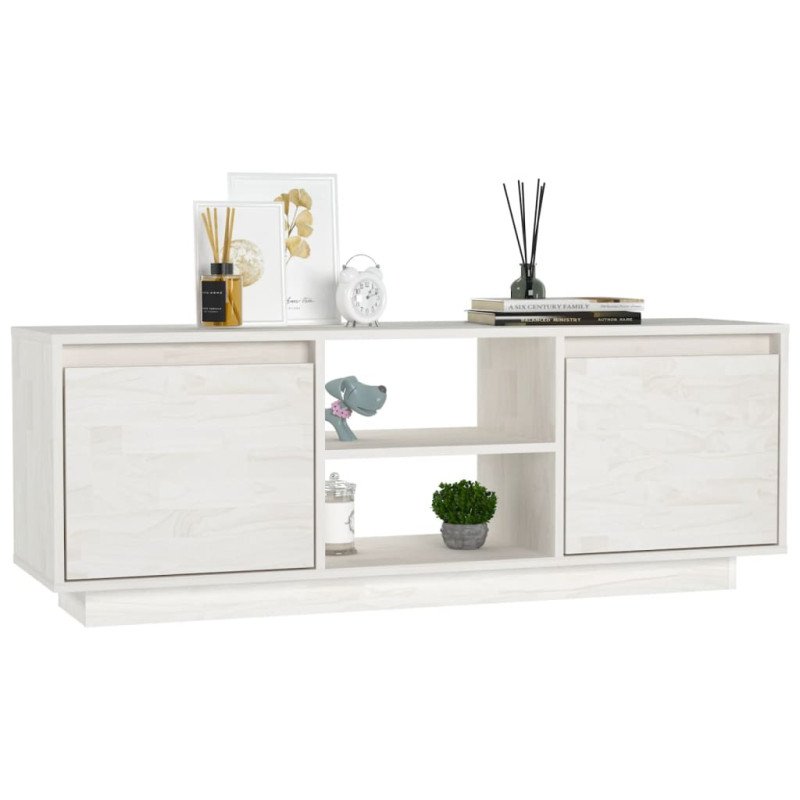 vidaXL TV skrinka biela 110x30x40 cm borovicový masív