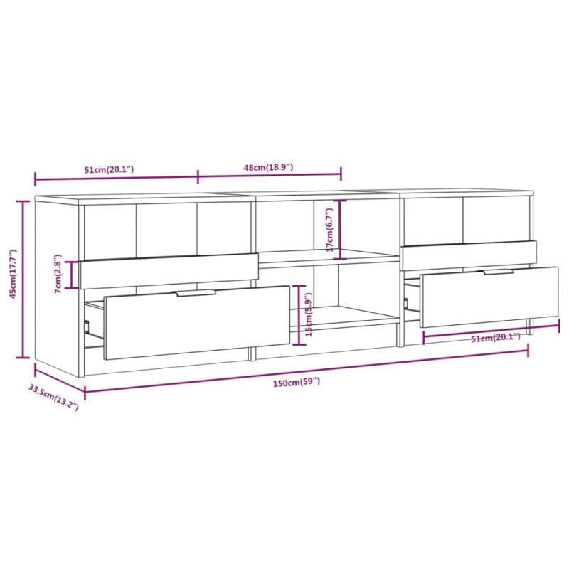 vidaXL TV skrinka dub sonoma 150x33,5x45 cm spracované drevo