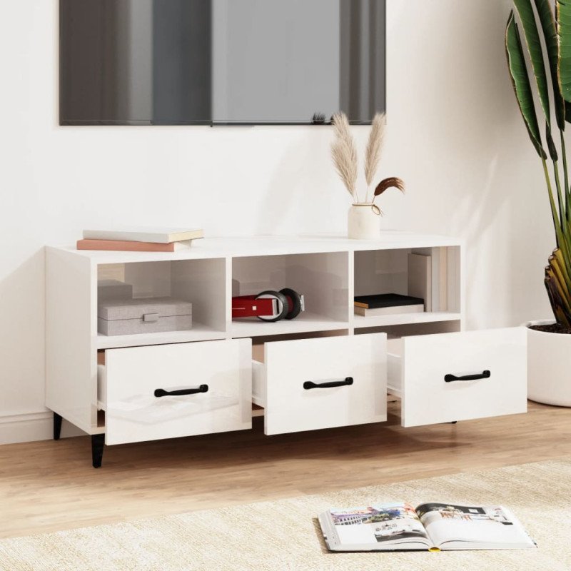 vidaXL TV skrinka lesklá biela 102x35x50 cm spracované drevo