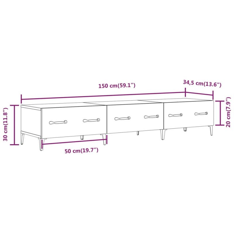 vidaXL TV skrinka vo farbe dubu sonoma 150x34,5x30 cm spracované drevo