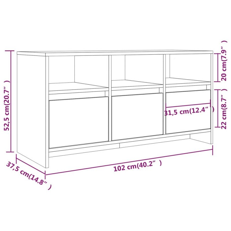 vidaXL TV skrinka hnedý dub 102x37,5x52,5 cm drevotrieska
