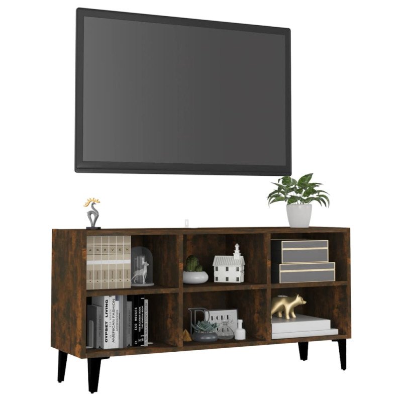 vidaXL TV stolík s nohami z kovu údený dub 103,5x30x50 cm