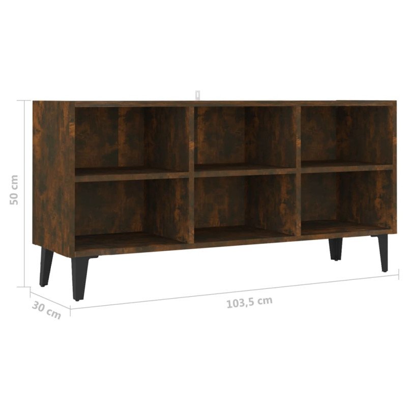 vidaXL TV stolík s nohami z kovu údený dub 103,5x30x50 cm