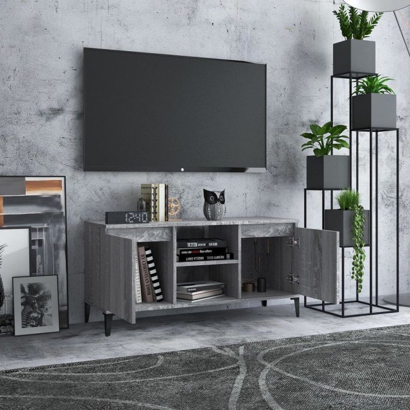 vidaXL TV stolík kovové nohy sivý dub sonoma 103,5x35x50 cm