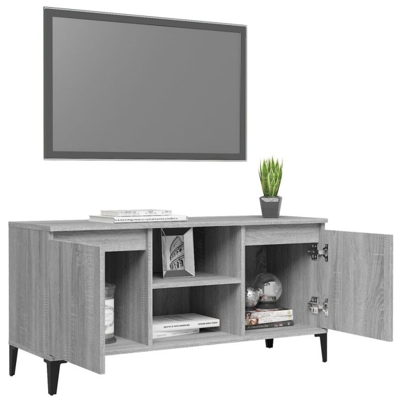 vidaXL TV stolík kovové nohy sivý dub sonoma 103,5x35x50 cm