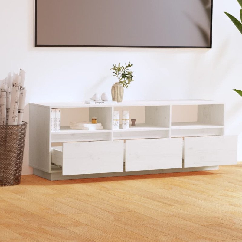 vidaXL TV skrinka biela 140x37x50 cm masívna borovica