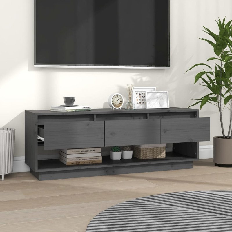 vidaXL TV skrinka sivá 110,5x34x40 cm masívna borovica