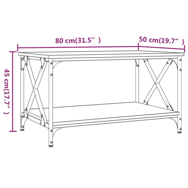 vidaXL Konferenčný stolík Hnedý dub 80x50x45 cm sprac. drevo a železo