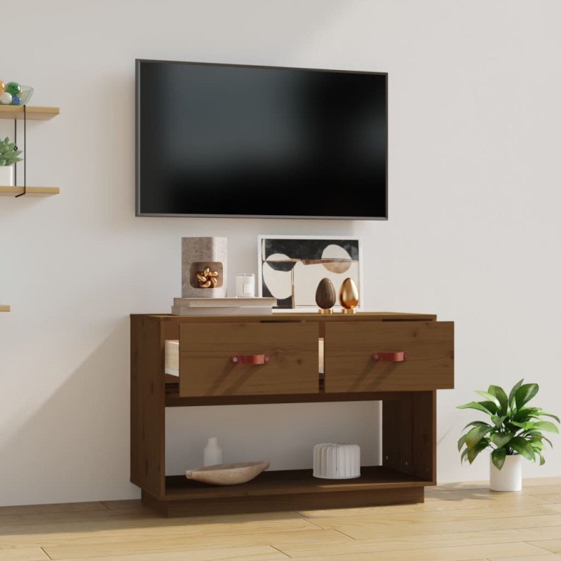 vidaXL TV skrinka medovo-hnedá 90x40x60 cm masívna borovica