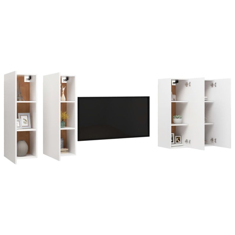 vidaXL TV skrinky 4 ks biele 30,5x30x90 cm drevotrieska