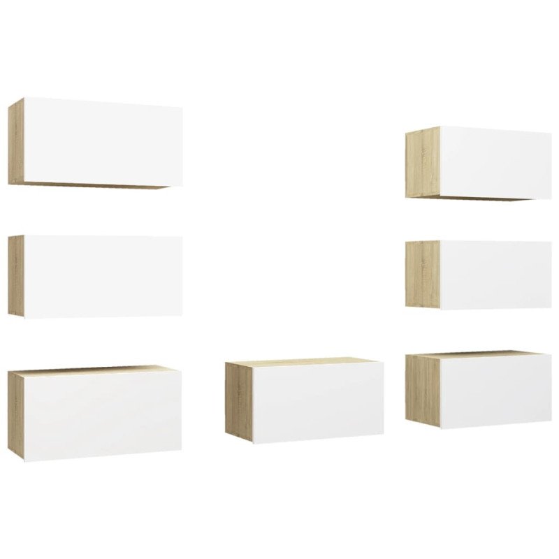 vidaXL TV skrinky 7 ks biele a dub sonoma 30,5x30x60 cm drevotrieska