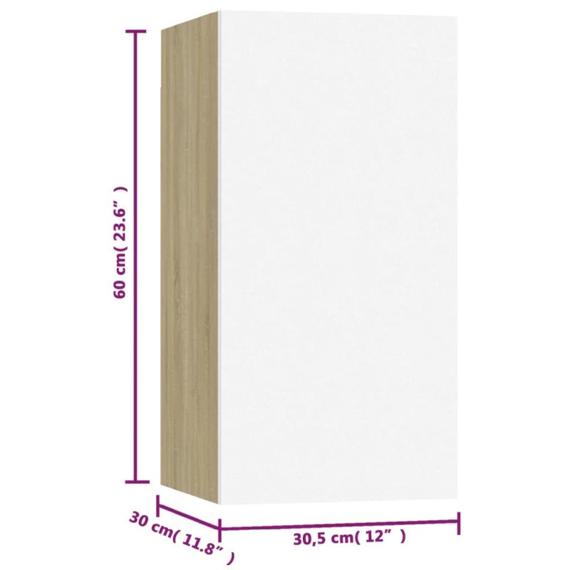 vidaXL TV skrinky 7 ks biele a dub sonoma 30,5x30x60 cm drevotrieska