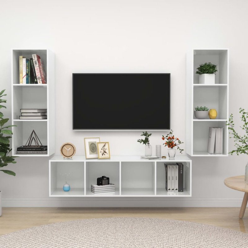 vidaXL 3-dielna sada TV skriniek lesklá biela drevotrieska