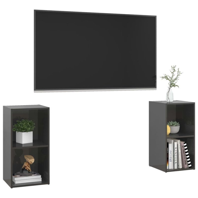 vidaXL TV skrinky 2 ks lesklé sivé 72,5x35x36,5 cm drevotrieska
