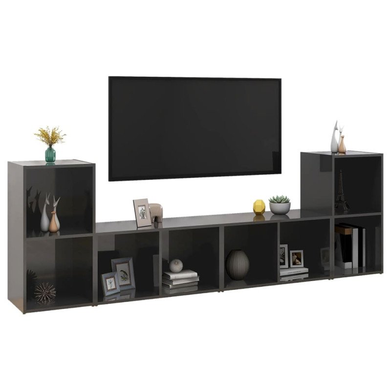 vidaXL TV skrinky 4 ks lesklé sivé 72x35x36,5 cm drevotrieska