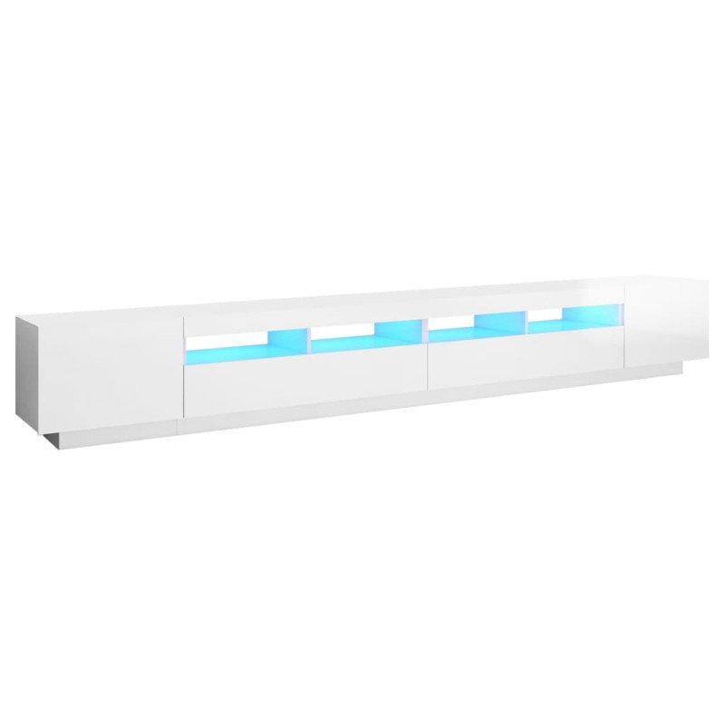 vidaXL TV skrinka s LED svetlami lesklá biela 300x35x40 cm